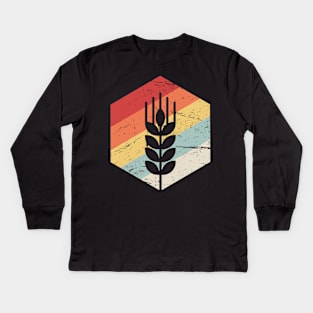 Retro Vintage Wheat Grain Farmer Icon Kids Long Sleeve T-Shirt